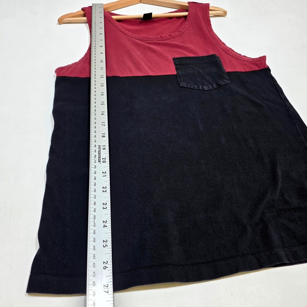 H&M Tank Top Mens S Burgundy Black Colorblock Pocket Sleeveless Casual Tee - Picture 2 of 5